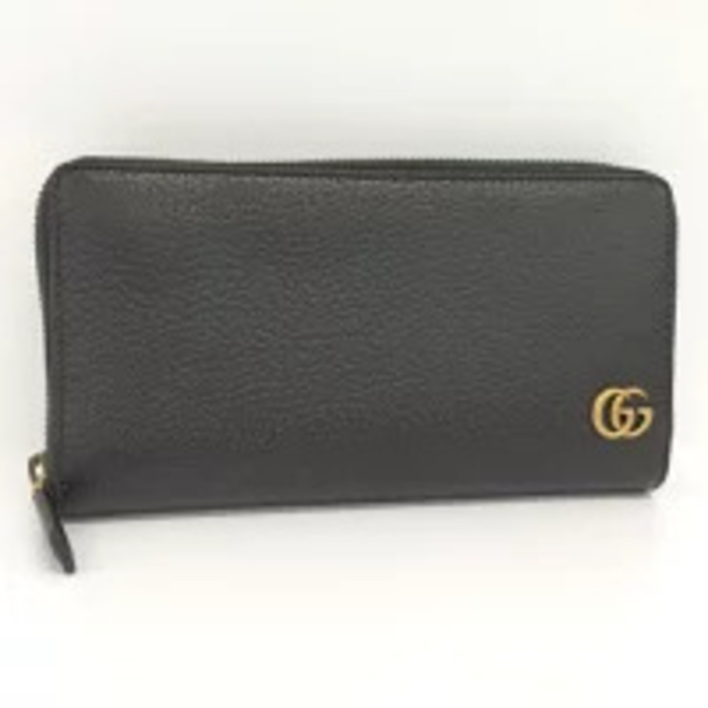 Gucci Round Zip Long Wallet GG Marmont Leather Black